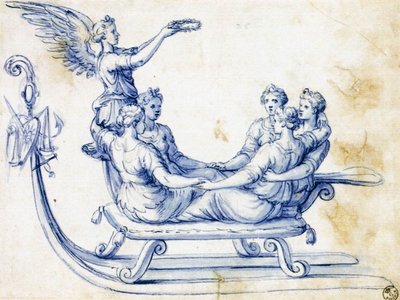 Skizze für einen Schlitten mit einer Allegorie des Sieges von Giuseppe Arcimboldo